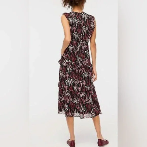 NWT NEW J Crew Sleeveless floral ruffle tiered maxi dress black - Picture 6 of 7